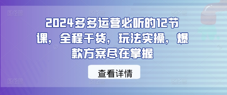 2024多多运营必听的12节课，全程干货，玩法实操，爆款方案尽在掌握-梦凌网创