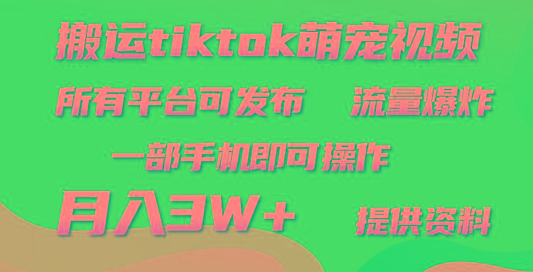 (9618期)搬运Tiktok萌宠类视频，一部手机即可。所有短视频平台均可操作，月入3W+-梦凌网创