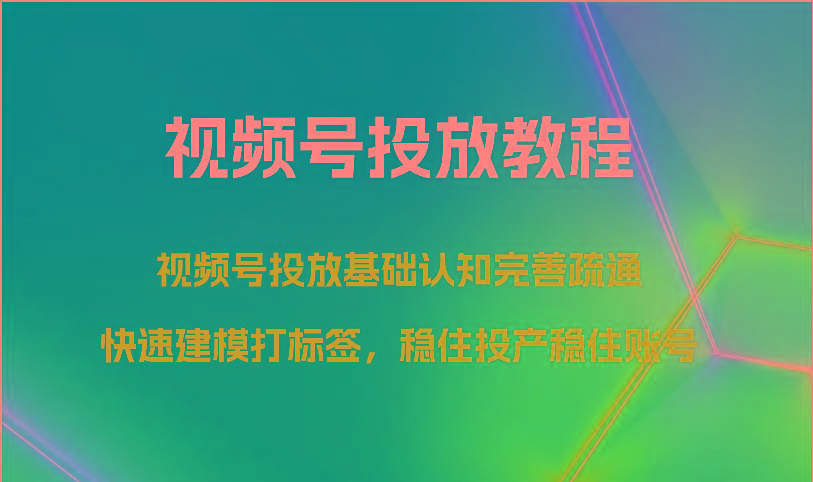 视频号投放教程-视频号投放基础认知完善疏通，快速建模打标签，稳住投产稳住账号-梦凌网创