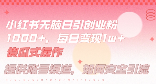 小红书无脑每日引流创业粉500+，小白每天只花半小时，躺赚长尾收益【揭秘】-梦凌网创