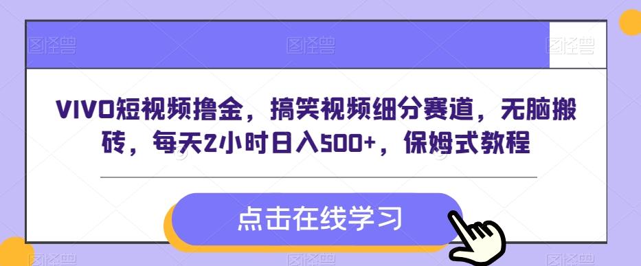 VIVO短视频撸金，搞笑视频细分赛道，无脑搬砖，每天2小时日入500+，保姆式教程-梦凌网创