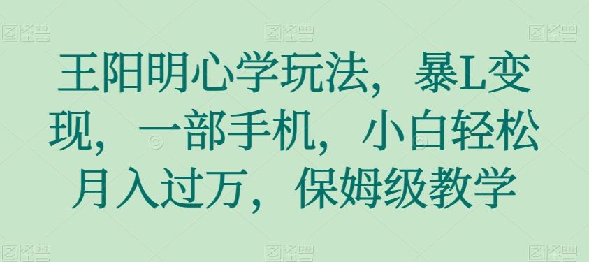 王阳明心学玩法，暴L变现，一部手机，小白轻松月入过万，保姆级教学【揭秘】-薪火元第一资源库