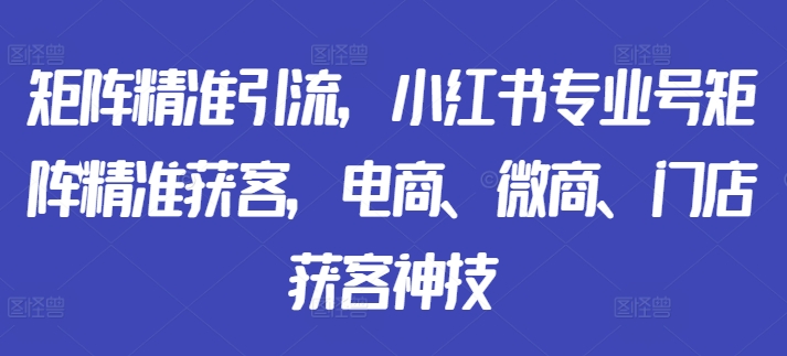 矩阵精准引流，小红书专业号矩阵精准获客，电商、微商、门店获客神技-梦凌网创