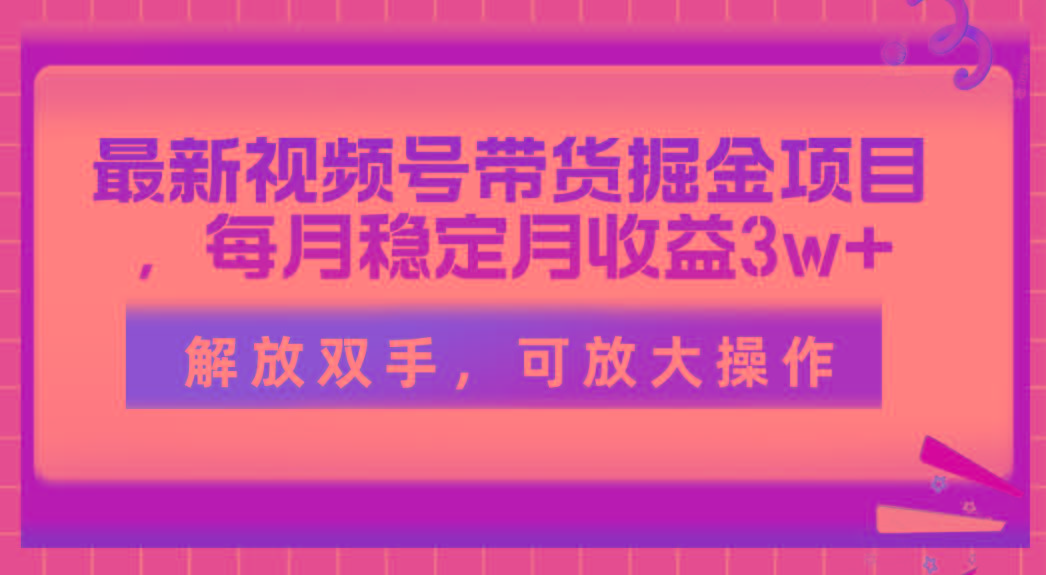 最新视频号带货掘金项目，每月稳定月收益3w+，解放双手，可放大操作-梦凌网创