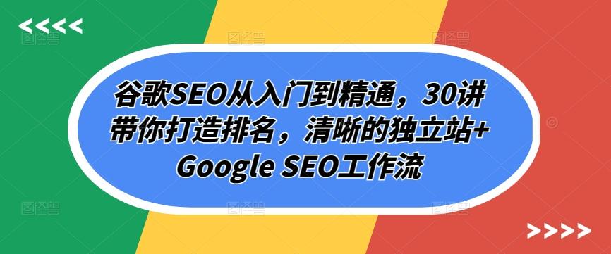 谷歌SEO从入门到精通，30讲带你打造排名，清晰的独立站+Google SEO工作流-薪火元第一资源库