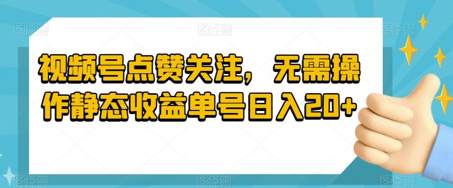 视频号点赞关注，无需操作静态收益单号日入20+-梦凌网创