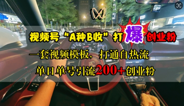 视频号“A种B收”打爆创业粉，一套视频模板打通自热流，单日单号引流200+创业粉-梦凌网创