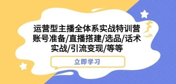 运营型主播全体系实战特训营，账号准备/直播搭建/选品/话术实战/引流变现/等等-梦凌网创