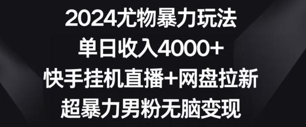 2024尤物暴力玩法，单日收入4000+，快手挂机直播+网盘拉新，超暴力男粉无脑变现【揭秘】-梦凌网创