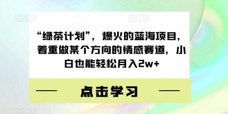“绿茶计划”，爆火的蓝海项目，着重做某个方向的情感赛道，小白也能轻松月入2w+【揭秘】-梦凌网创