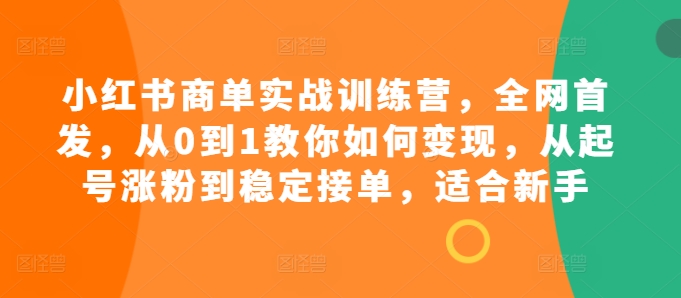小红书商单实战训练营，全网首发，从0到1教你如何变现，从起号涨粉到稳定接单，适合新手-梦凌网创