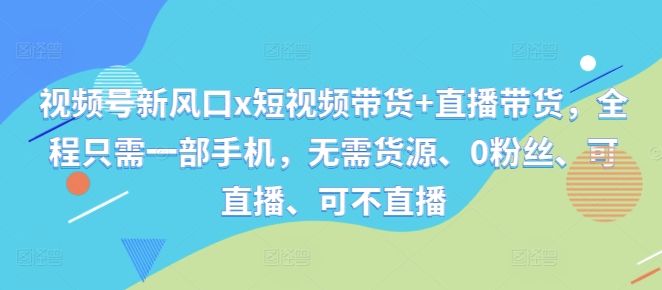 视频号新风口x短视频带货+直播带货，全程只需一部手机，无需货源、0粉丝、可直播、可不直播-梦凌网创