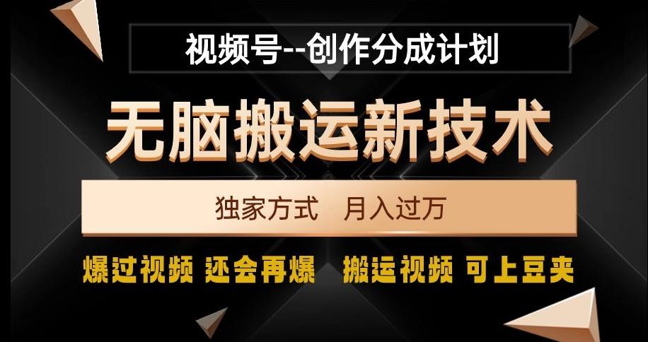 视频号无脑搬运新技术，破原创壕流量，独家方式，爆过视频，还会再爆【揭秘】-梦凌网创