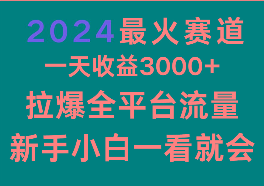 2024最火赛道，一天收一3000+.拉爆全平台流量，新手小白一看就会-梦凌网创