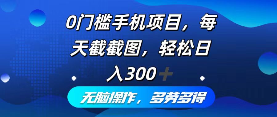 0门槛手机项目，每天截截图，轻松日入300+，无脑操作多劳多得-梦凌网创