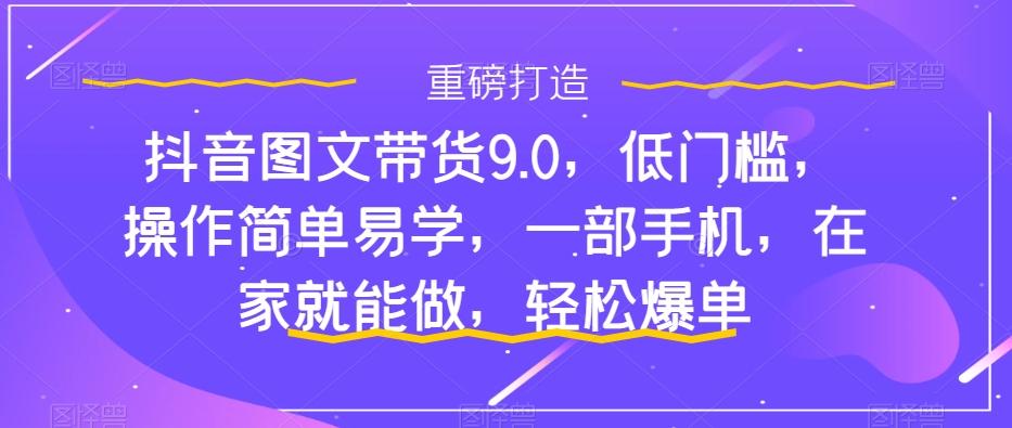 抖音图文带货9.0，低门槛，操作简单易学，一部手机，在家就能做，轻松爆单-梦凌网创