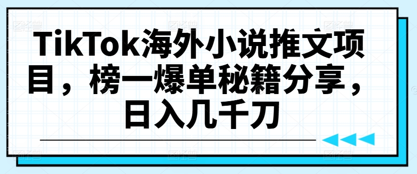 TikTok海外小说推文项目，榜一爆单秘籍分享，日入几千刀-梦凌网创