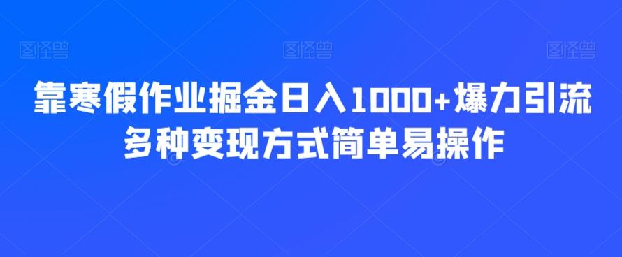 靠寒假作业掘金日入1000+爆力引流多种变现方式简单易操作-梦凌网创