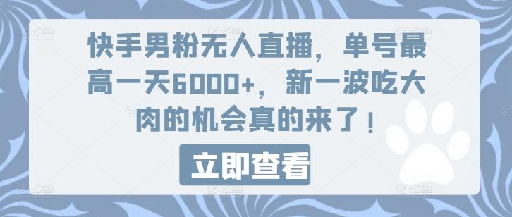 快手男粉无人直播，单号最高一天6000+，新一波吃大肉的机会真的来了-梦凌网创