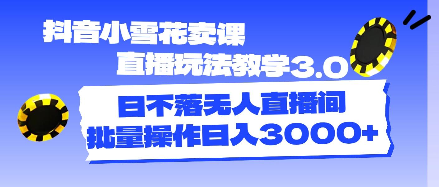 抖音小雪花卖课直播玩法教学3.0，日不落无人直播间，批量操作日入3000+-梦凌网创