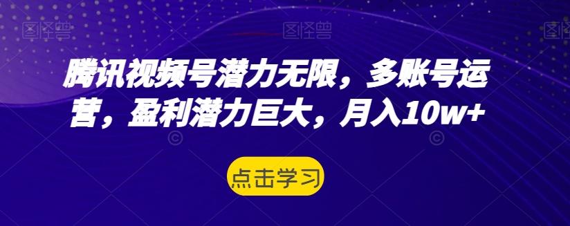 腾讯视频号潜力无限，多账号运营，盈利潜力巨大，月入10w+-梦凌网创