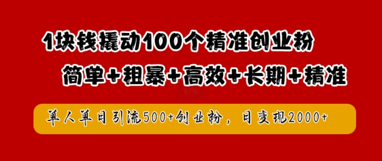 1块钱撬动100个精准创业粉，简单粗暴高效长期精准，单人单日引流500+创业粉，日变现2k【揭秘】-梦凌网创