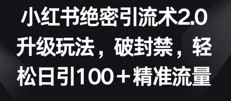 小红书绝密引流术2.0升级玩法，破封禁，轻松日引100+精准流量【揭秘】-梦凌网创