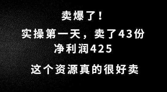 这个资源，需求很大，实操第一天卖了43份，净利润425【揭秘】-梦凌网创