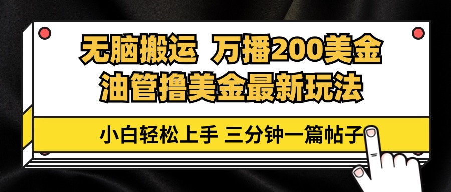 油管无脑搬运撸美金玩法教学，万播200刀，三分钟一篇帖子，小白轻松上手-梦凌网创
