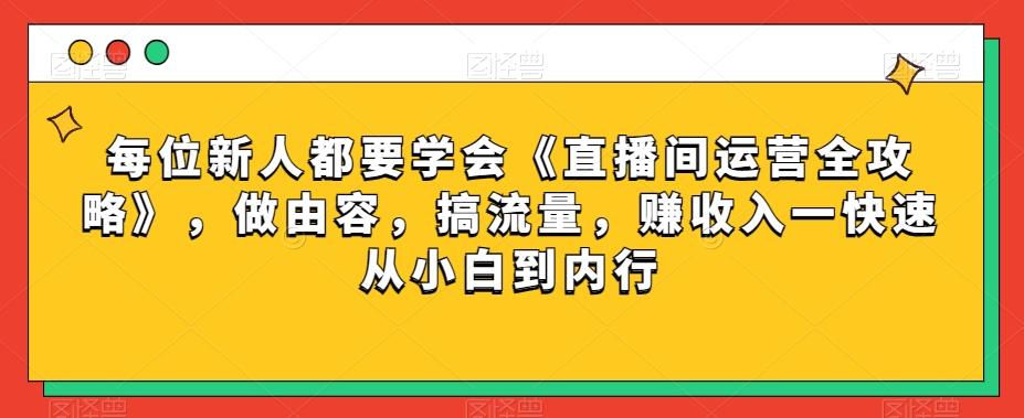 每位新人都要学会《直播间运营全攻略》，做由容，搞流量，赚收入一快速从小白到内行-梦凌网创