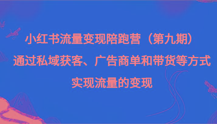小红书流量变现陪跑营（第九期）通过私域获客、广告商单和带货等方式实现流量变现-梦凌网创