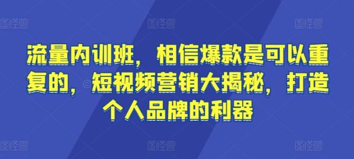流量内训班,相信爆款是可以重复的,短视频营销大揭秘,打造个人品牌的利器-薪火元第一资源库