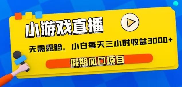 小游戏直播，假期风口项目，无需露脸，小白每天三小时，到账3000+-薪火元第一资源库