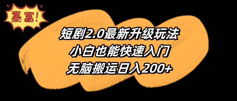 (9375期)短剧2.0最新升级玩法，小白也能快速入门，无脑搬运日入200+-梦凌网创