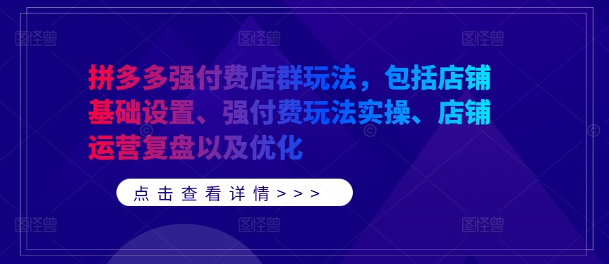 拼多多强付费店群玩法，包括店铺基础设置、强付费玩法实操、店铺运营复盘以及优化-梦凌网创