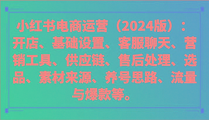 小红书电商运营(2024版)：开店、设置、供应链、选品、素材、养号、流量与爆款等-梦凌网创