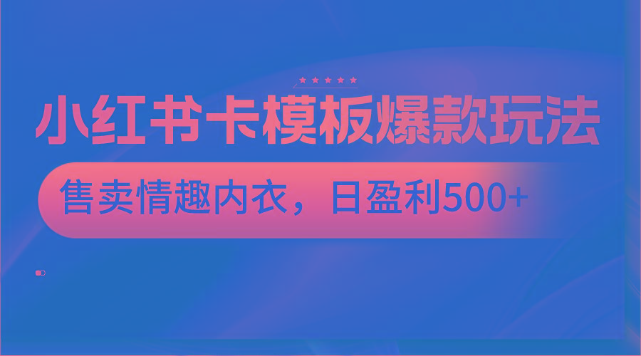 小红书卡模板爆款玩法，售卖情趣内衣，日盈利500+-薪火元第一资源库