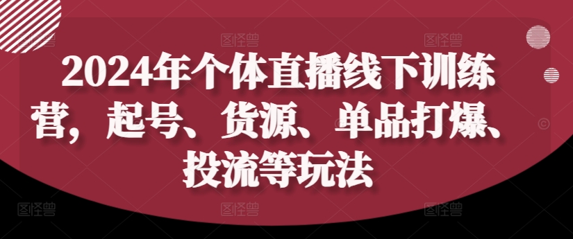 2024年个体直播训练营，起号、货源、单品打爆、投流等玩法-梦凌网创