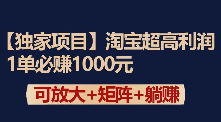 独家淘宝超高利润项目：1单必赚1000元，可放大可矩阵操作-梦凌网创