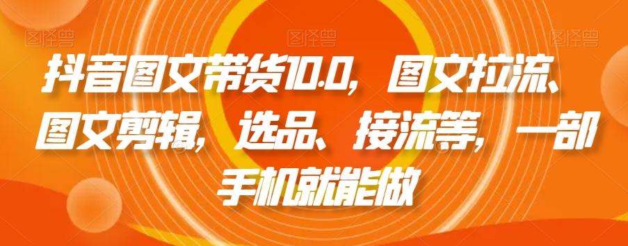 抖音图文带货10.0，图文拉流、图文剪辑，选品、接流等，一部手机就能做-梦凌网创