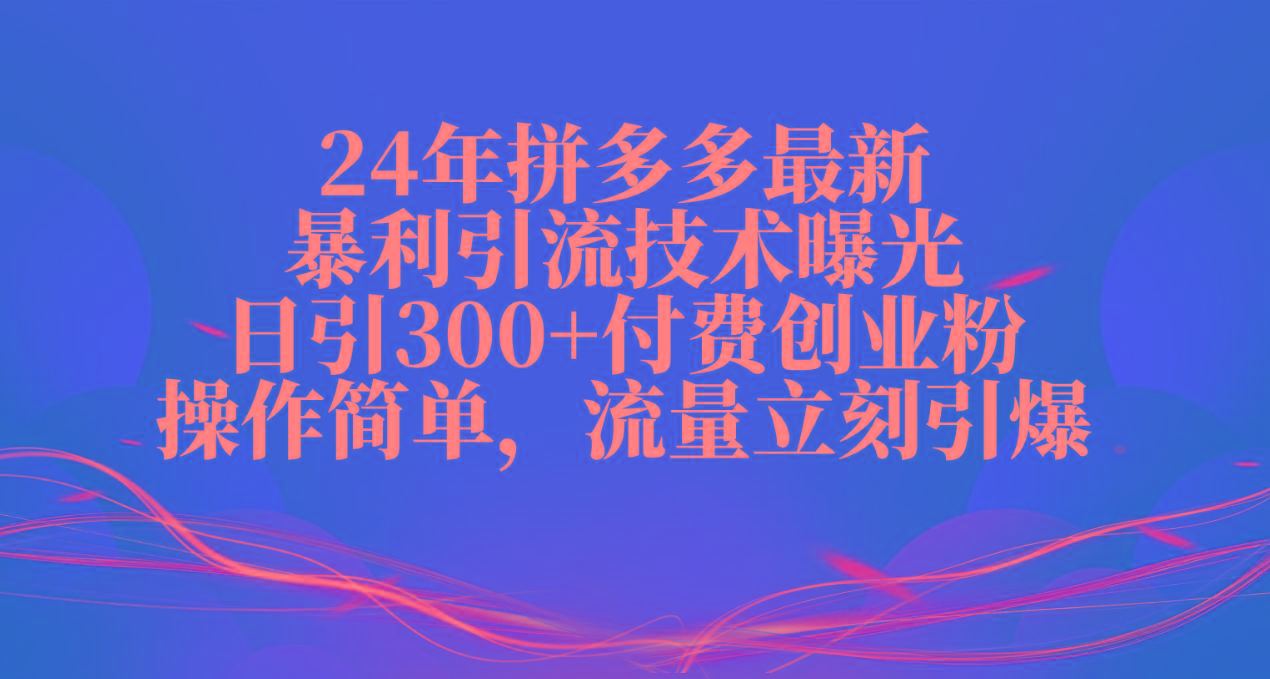 24年拼多多最新暴利引流技术曝光，日引300+付费创业粉，操作简单，流量…-梦凌网创