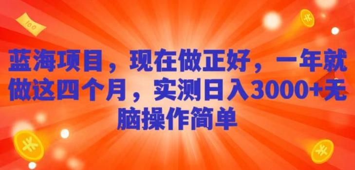 蓝海项目，现在做正好，一年就做这4个月，实测日入3000+，无脑简单操作！-梦凌网创