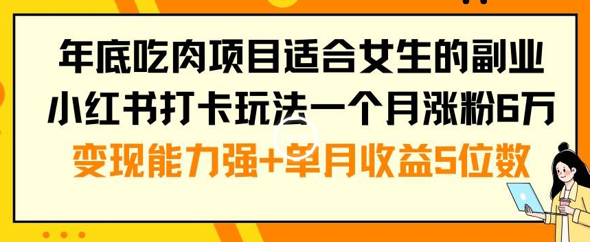 年底吃肉项目适合女生的副业小红书打卡玩法一个月涨粉6万+变现能力强+单月收益5位数【揭秘】-梦凌网创