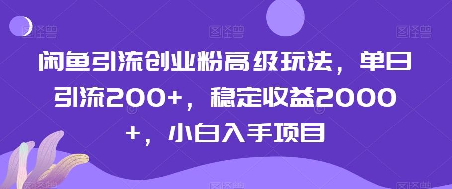 闲鱼引流创业粉高级玩法，单日引流200+，稳定收益2000+，小白入手项目-梦凌网创