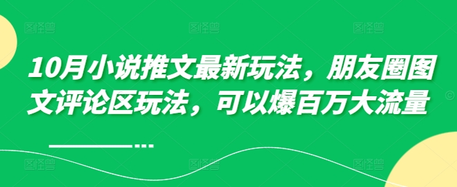 10月小说推文最新玩法，朋友圈图文评论区玩法，可以爆百万大流量 -梦凌网创
