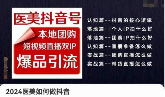 2024医美如何做抖音医美抖音号，本地团购、短视频直播双ip爆品引流，实操落地课-梦凌网创