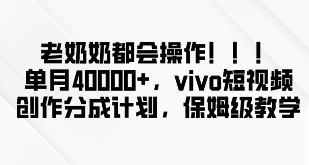 老奶奶都会操作，新平台无脑操作，单月40000+，vivo短视频创作分成计划【揭秘】-梦凌网创