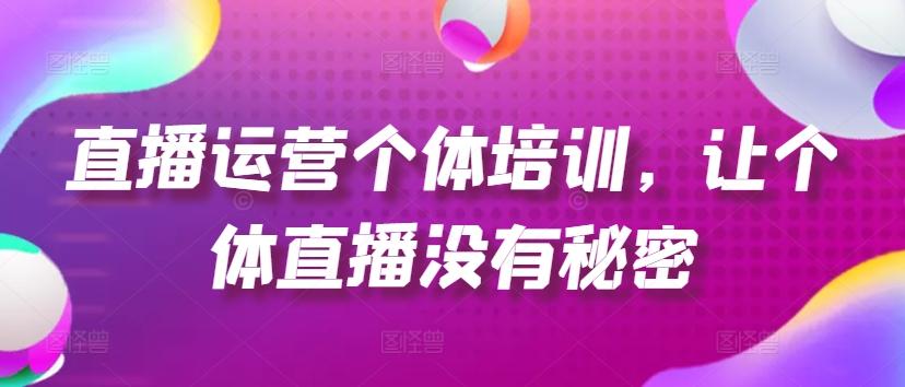 直播运营个体培训，让个体直播没有秘密，起号、货源、单品打爆、投流等玩法-梦凌网创
