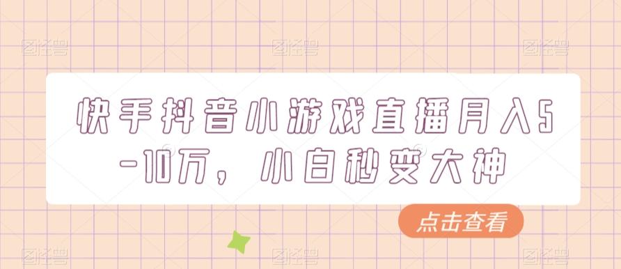 快手抖音小游戏直播月入5-10万，小白秒变大神-梦凌网创