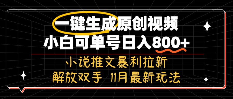 11月最新玩法小说推文暴利拉新，一键生成原创视频，小白可单号日入800+…-梦凌网创